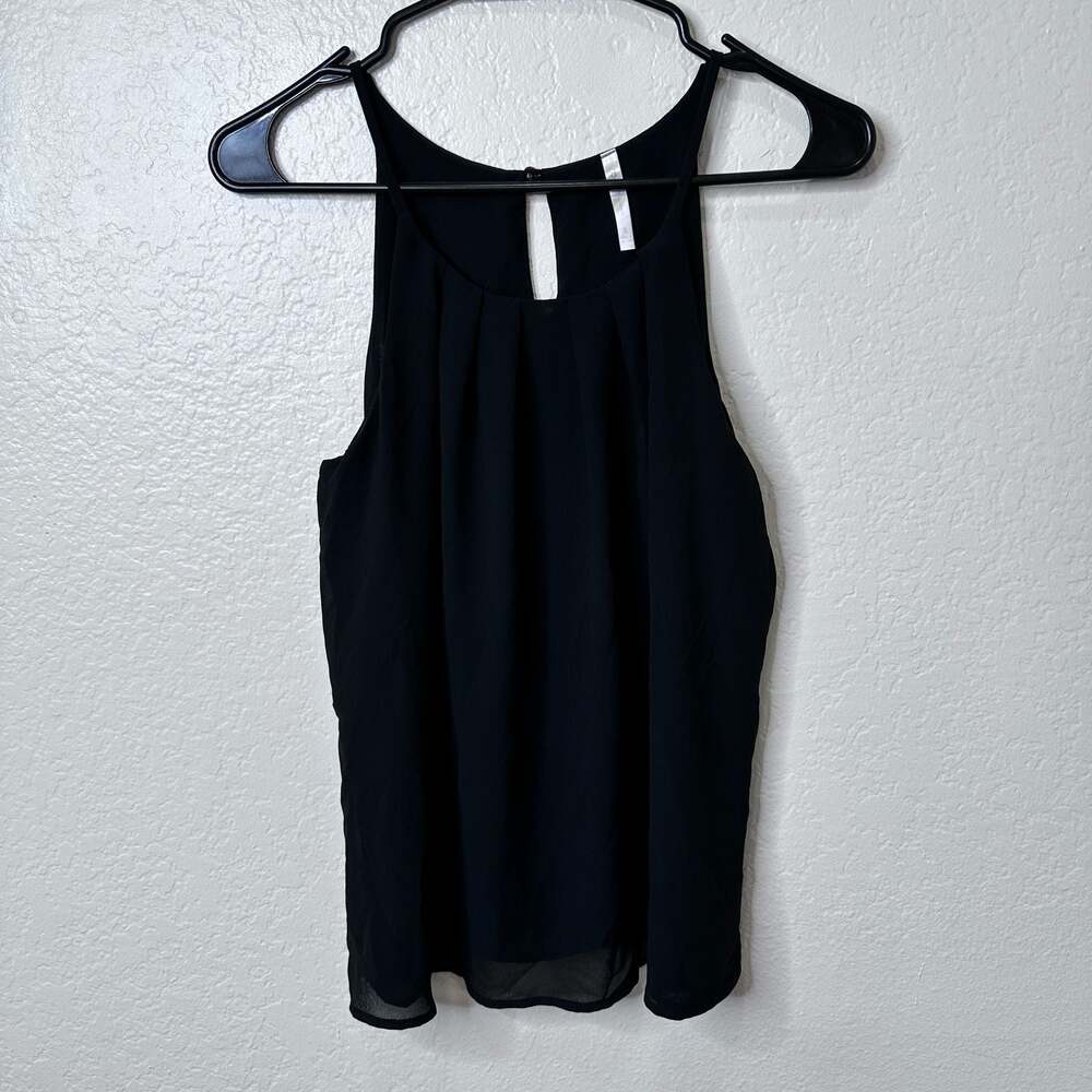 Women’s Black Pleated Collar Sleeveless Tank Top - S